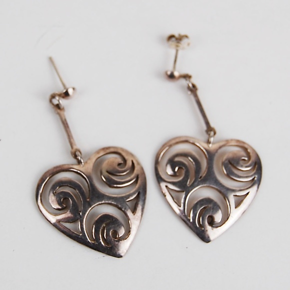 Sterling Silver Earrings Heart Scrolls - Picture 1 of 5